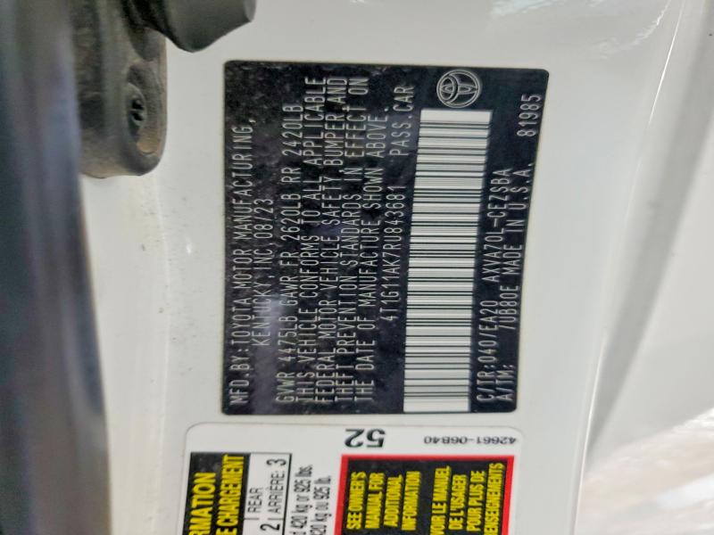 49326056 :رقم المزاد ، 4T1G11AK7RU843681 vin ، 2024 Toyota Camry مزاد بيع