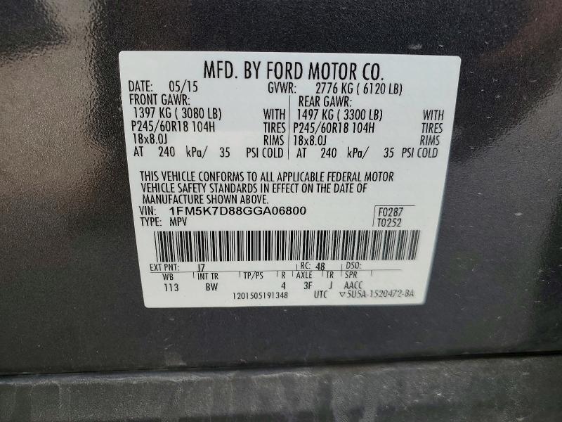 2016 Ford Explorer მანქანა იყიდება აუქციონზე, vin: 1FM5K7D88GGA06800, აუქციონის ნომერი: 48524396