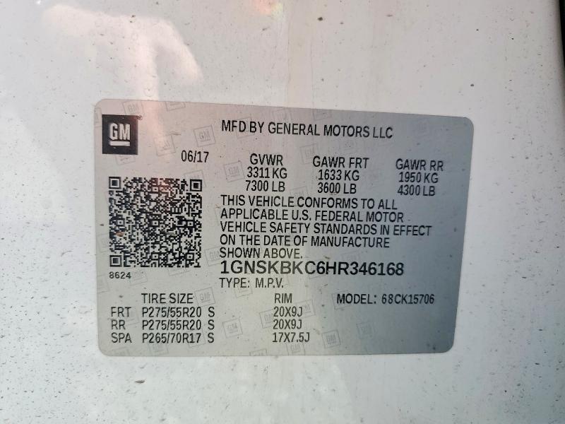 Продажа на аукционе авто 2017 Chevrolet Tahoe, vin: 1GNSKBKC6HR346168, номер лота: 48931846