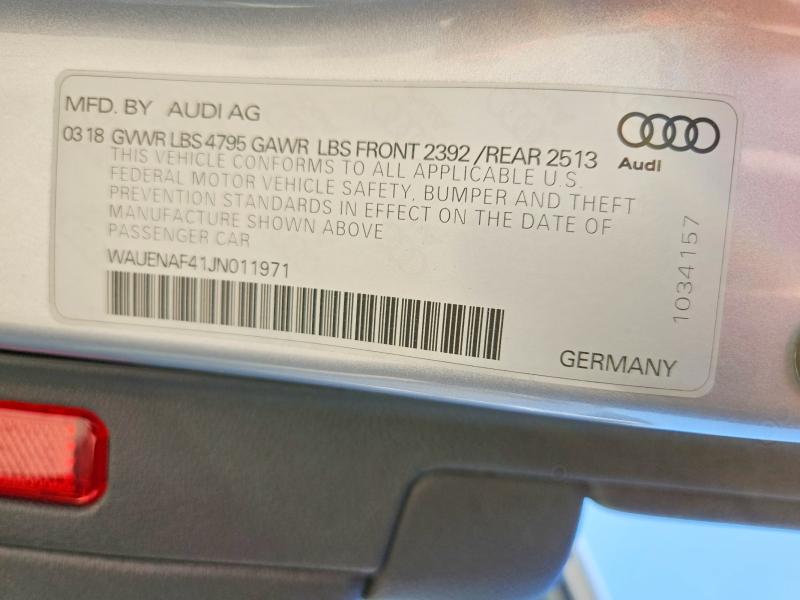 2018 Audi A4 მანქანა იყიდება აუქციონზე, vin: WAUENAF41JN011971, აუქციონის ნომერი: 49113116