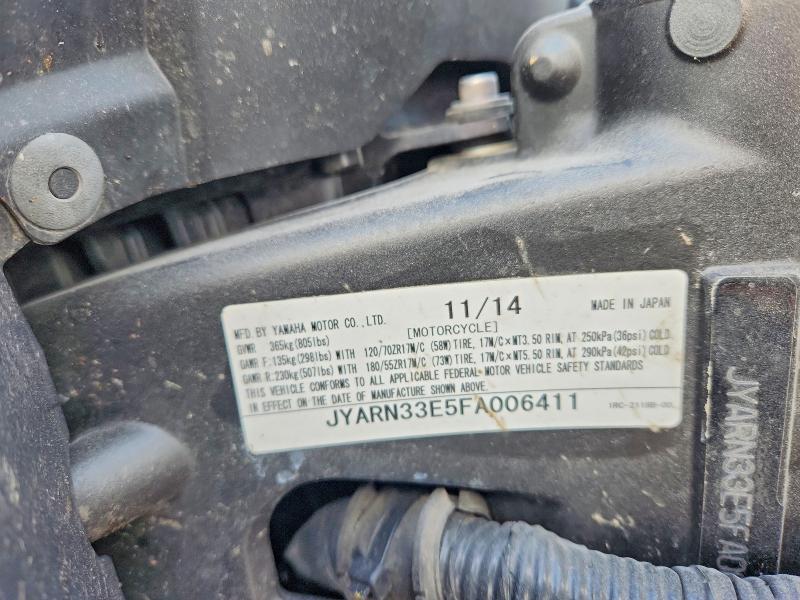 51444026 :رقم المزاد ، JYARN33E5FA006411 vin ، 2015 Yama Fz09 مزاد بيع