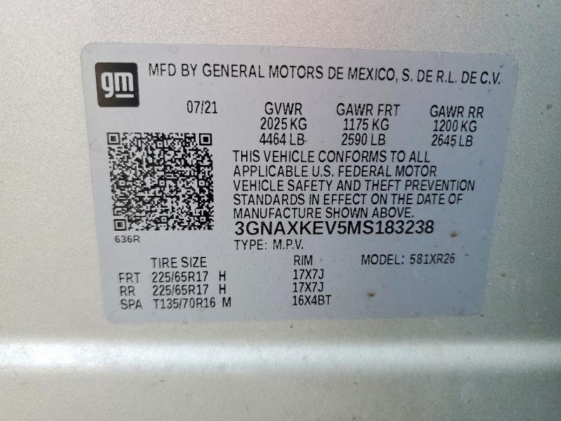 Продаж на аукціоні авто 2021 Chevrolet Equinox, vin: 3GNAXKEV5MS183238, номер лоту: 49932146