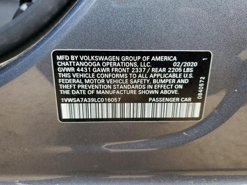 Aukcja sprzedaży 2020 Volkswagen Passat, vin: 1VWSA7A39LC016057, numer aukcji: 49188646