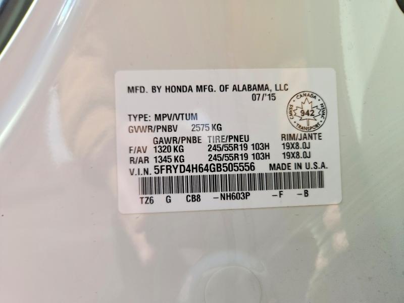 49728876 :رقم المزاد ، 5FRYD4H64GB505556 vin ، 2016 Acura Mdx 4dr 4wd مزاد بيع