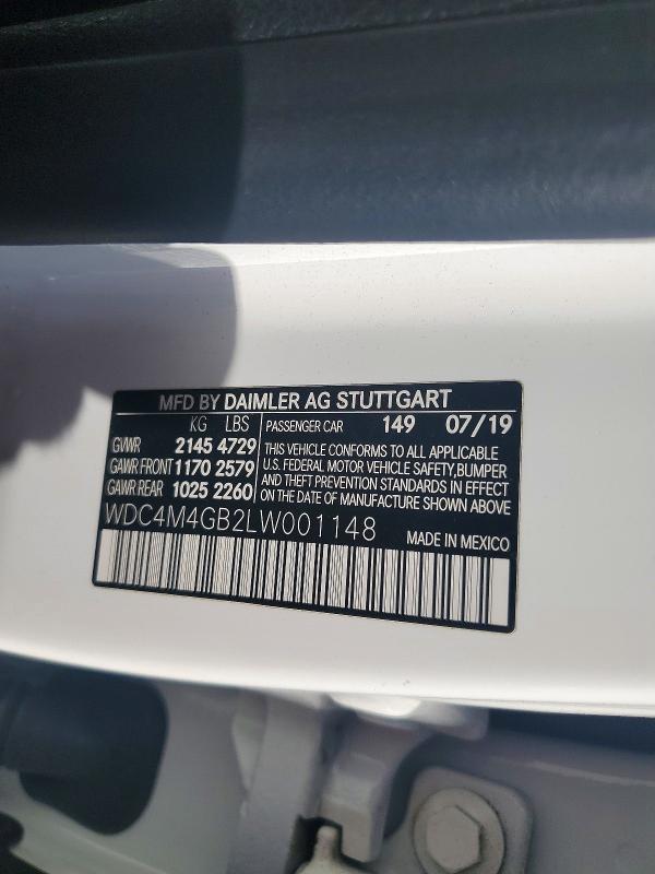 50018246 :رقم المزاد ، WDC4M4GB2LW001148 vin ، 2020 Mercedes-benz Glb مزاد بيع