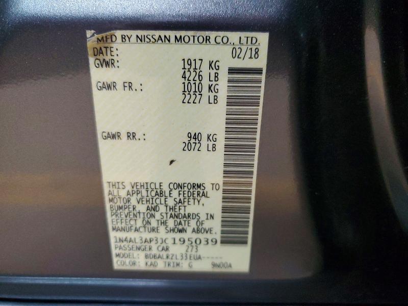 Aukcja sprzedaży 2018 Nissan Altima, vin: 1N4AL3AP3JC195039, numer aukcji: 50854196