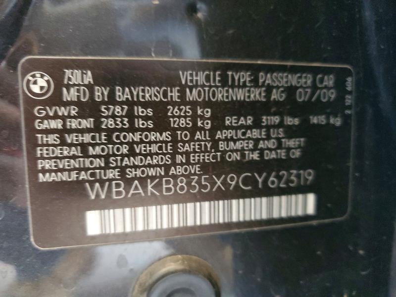 Продажа на аукционе авто 2009 Bmw 750, vin: WBAKB835X9CY62319, номер лота: 49431976