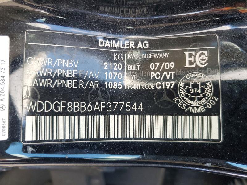 2010 Mercedes Benz C მანქანა იყიდება აუქციონზე, vin: WDDGF8BB6AF377544, აუქციონის ნომერი: 50758376
