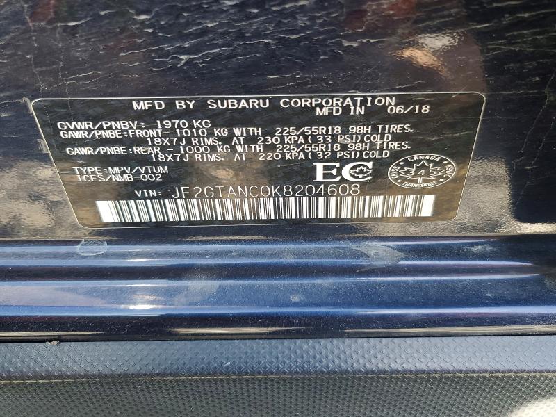 Aukcja sprzedaży 2019 Subaru Crosstrek, vin: JF2GTANC0K8204608, numer aukcji: 51313756