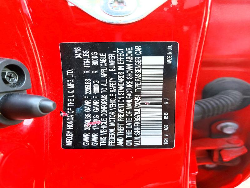 48802166 :رقم المزاد ، SHHFK8G78JU202494 vin ، 2018 Honda Civic مزاد بيع