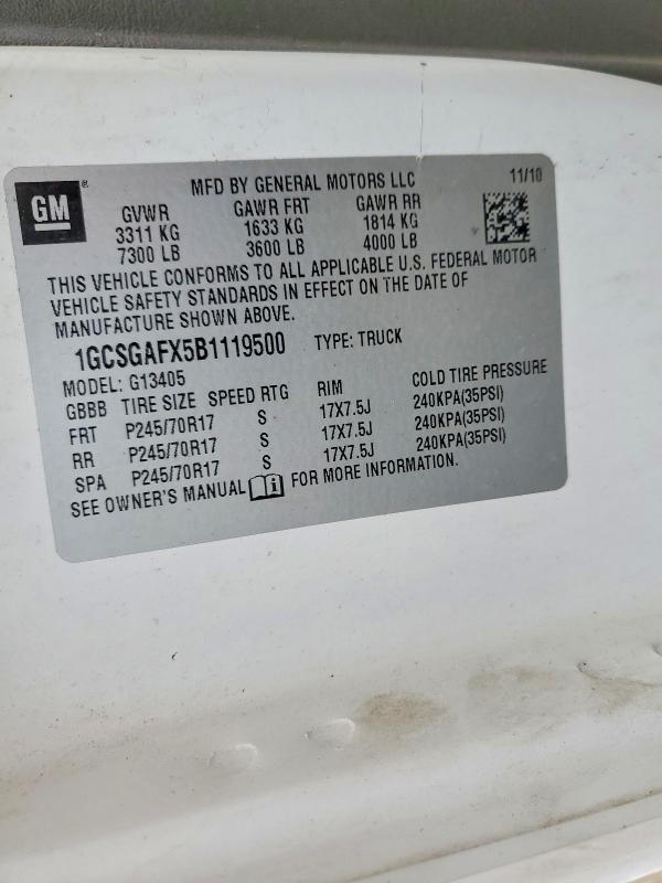 48619926 :رقم المزاد ، 1GCSGAFX5B1119500 vin ، 2011 Chevrolet Express G1500 مزاد بيع