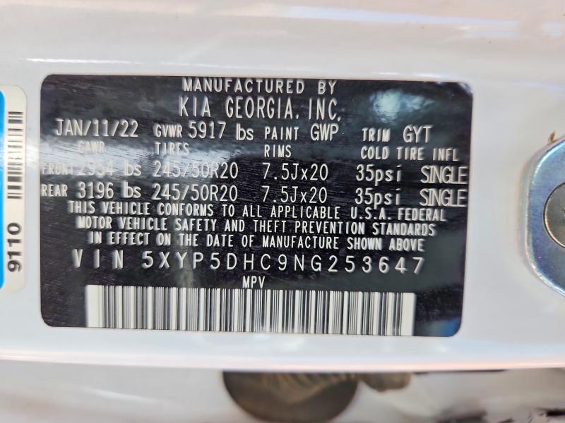 Продажа на аукционе авто 2022 Kia Telluride, vin: 5XYP5DHC9NG253647, номер лота: 48390876