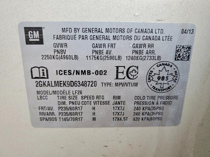 49579496 :رقم المزاد ، 2GKALMEK9D6348720 vin ، 2013 Gmc Terrain مزاد بيع