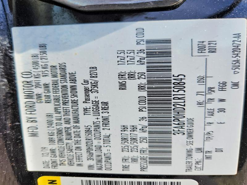 50622726 :رقم المزاد ، 3FA6P0HD2LR150845 vin ، 2020 Ford Fusion مزاد بيع