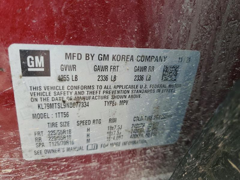 2022 Chevrolet Trailblazer მანქანა იყიდება აუქციონზე, vin: KL79MTSL9NB077334, აუქციონის ნომერი: 49387236