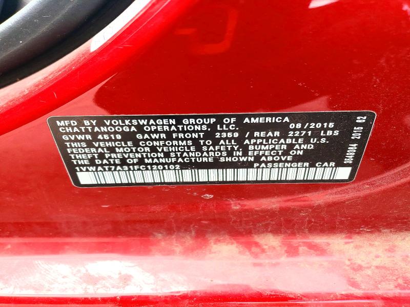 Aukcja sprzedaży 2015 Volkswagen Passat, vin: 1VWAT7A31FC120102, numer aukcji: 50335966