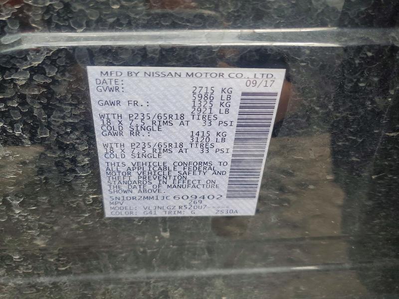 Aukcja sprzedaży 2018 Nissan Pathfinder, vin: 5N1DR2MM1JC609402, numer aukcji: 51652886