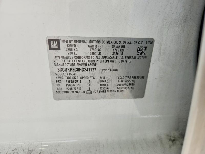 2017 Chevrolet Silverado მანქანა იყიდება აუქციონზე, vin: 3GCUKREC0HG241177, აუქციონის ნომერი: 48263486