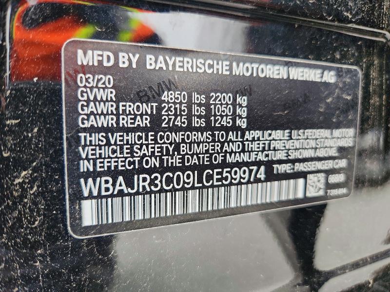 2020 Bmw 530 მანქანა იყიდება აუქციონზე, vin: WBAJR3C09LCE59974, აუქციონის ნომერი: 50460496