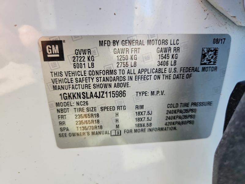 2018 Gmc Acadia მანქანა იყიდება აუქციონზე, vin: 1GKKNSLA4JZ115986, აუქციონის ნომერი: 49557876