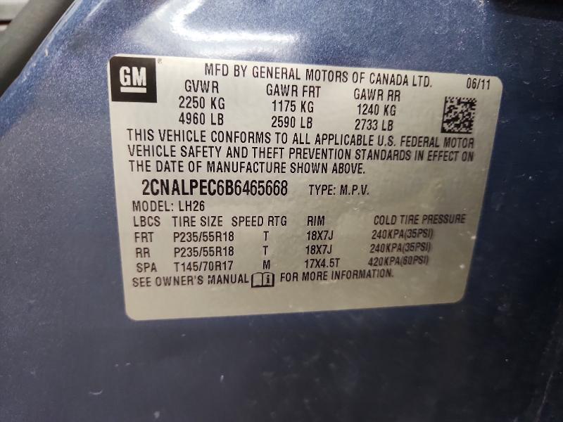 50442446 :رقم المزاد ، 2CNALPEC6B6465668 vin ، 2011 Chevrolet Equinox مزاد بيع