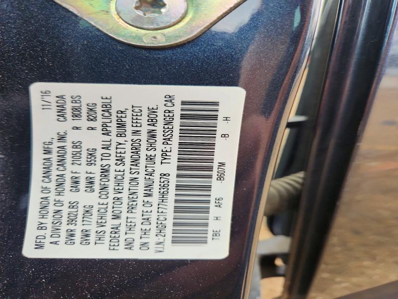 51598176 :رقم المزاد ، 2HGFC1F77HH636578 vin ، 2017 Honda Civic مزاد بيع