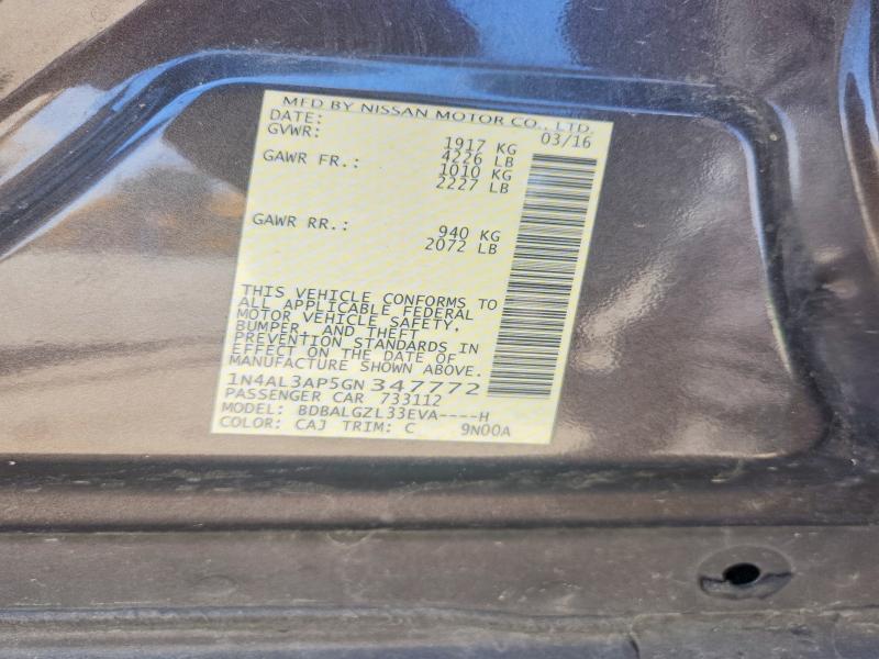 Продажа на аукционе авто 2016 Nissan Altima, vin: 1N4AL3AP5GN347772, номер лота: 48576536