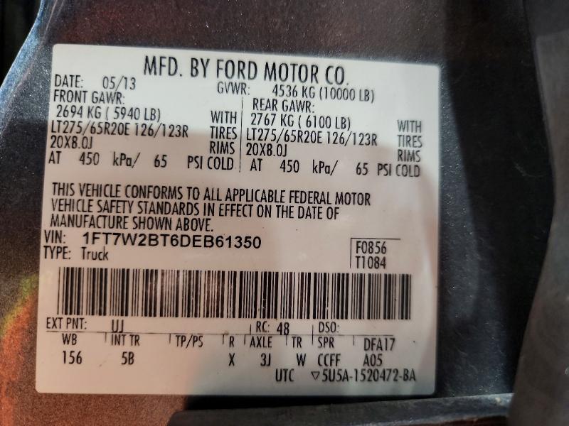 Aukcja sprzedaży 2013 Ford F250, vin: 1FT7W2BT6DEB61350, numer aukcji: 51085236
