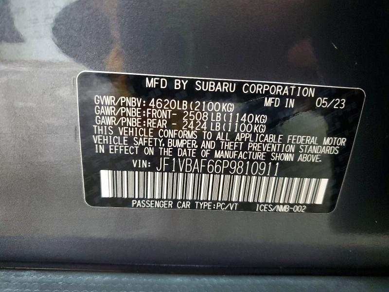 Auction sale of the 2023 Subaru Wrx, vin: JF1VBAF66P9810911, lot number: 51538896