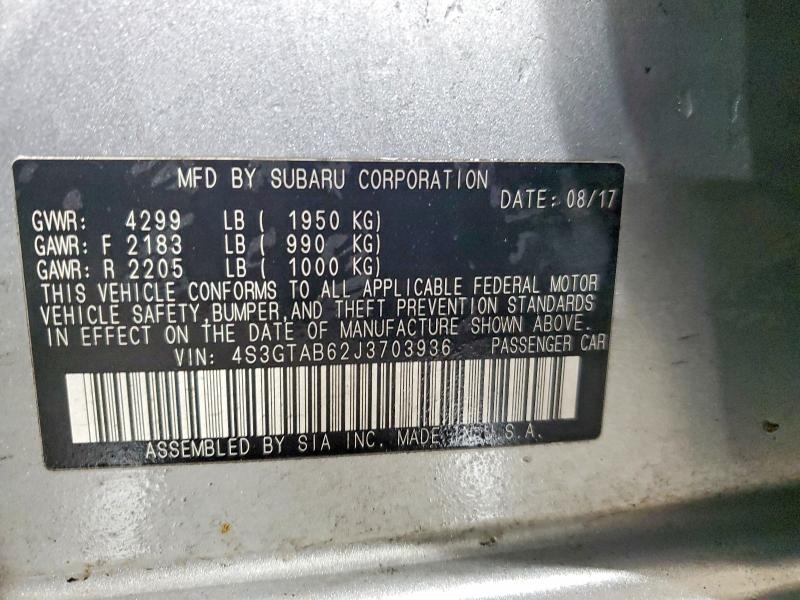 51088936 :رقم المزاد ، 4S3GTAB62J3703936 vin ، 2018 Subaru Impreza مزاد بيع