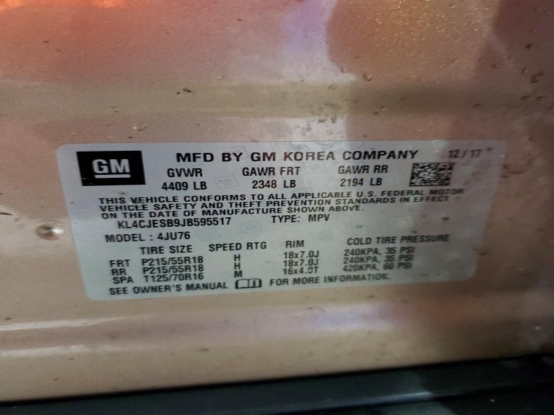 Продаж на аукціоні авто 2018 Buick Encore, vin: KL4CJESB9JB595517, номер лоту: 50887646