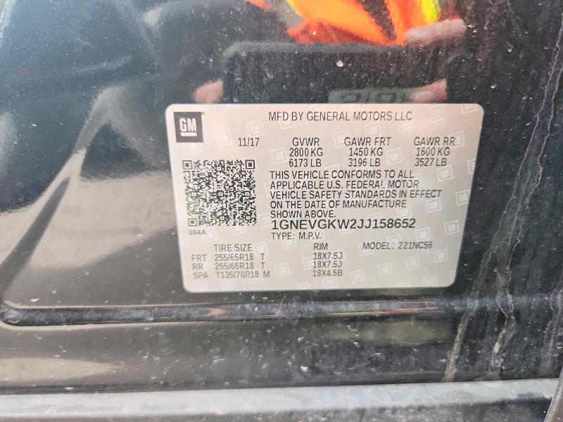 Aukcja sprzedaży 2018 Chevrolet Traverse, vin: 1GNEVGKW2JJ158652, numer aukcji: 50940396