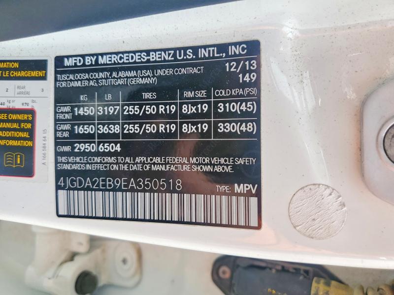 51063846 :رقم المزاد ، 4JGDA2EB9EA350518 vin ، 2014 Mercedes-benz Ml مزاد بيع