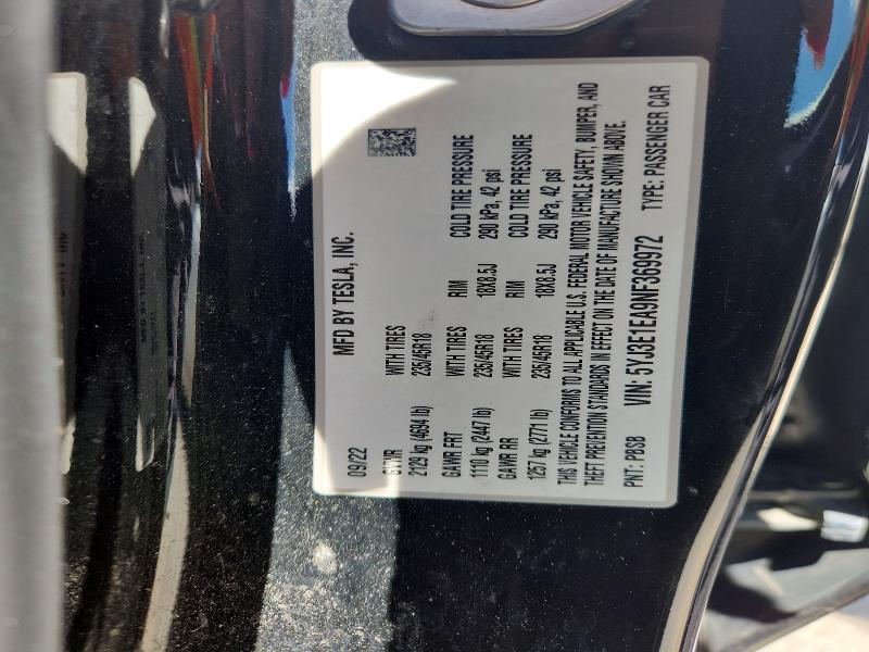 51406576 :رقم المزاد ، 5YJ3E1EA9NF369972 vin ، 2022 Tesla Model 3 مزاد بيع