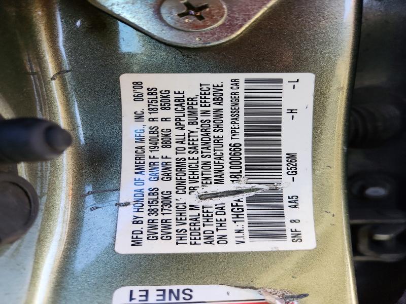 Aukcja sprzedaży 2008 Honda Civic, vin: 1HGFA46518L000666, numer aukcji: 49507746