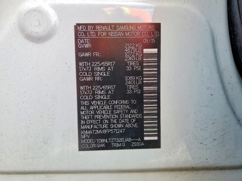 52033506 :رقم المزاد ، KNMAT2MV8FP571247 vin ، 2015 Nissan Rogue مزاد بيع