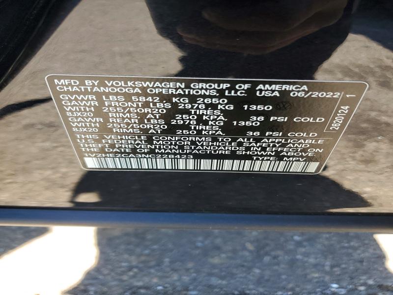 2022 Volkswagen Atlas Cross Sport მანქანა იყიდება აუქციონზე, vin: 1V2HE2CA3NC228423, აუქციონის ნომერი: 49064426