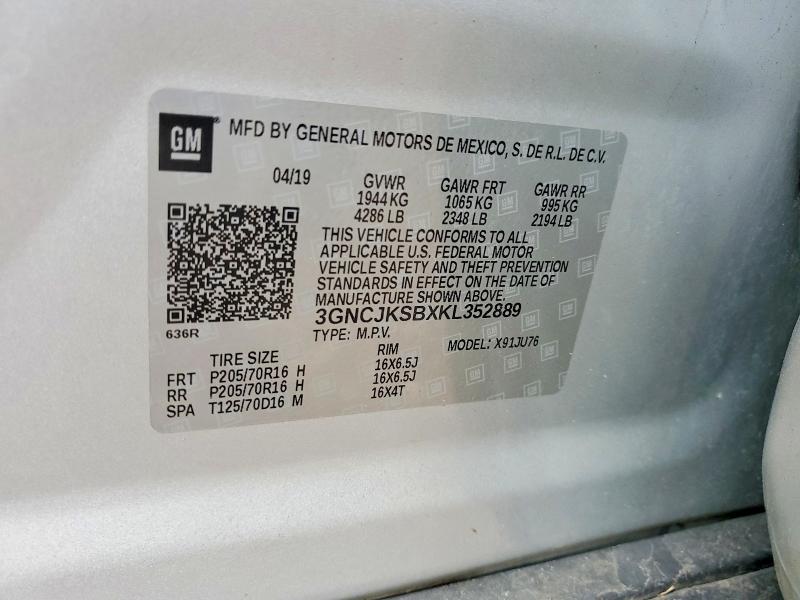 51617366 :رقم المزاد ، 3GNCJKSBXKL352889 vin ، 2019 Chevrolet Trax مزاد بيع