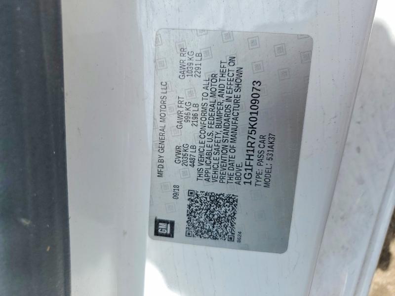 2019 Chevrolet Camaro მანქანა იყიდება აუქციონზე, vin: 1G1FH1R75K0109073, აუქციონის ნომერი: 47917226