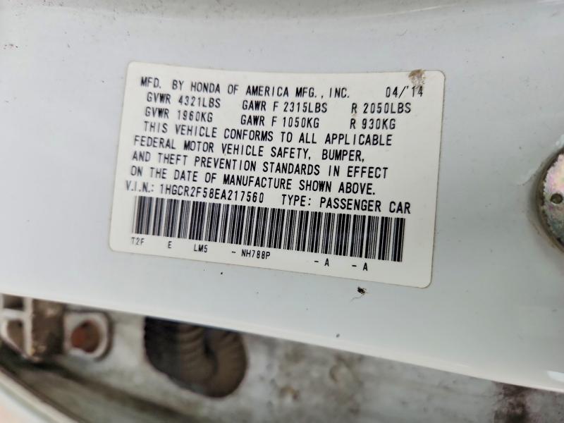 Продаж на аукціоні авто 2014 Honda Accord, vin: 1HGCR2F58EA217560, номер лоту: 52028656