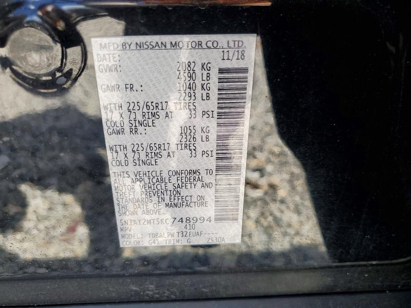 Aukcja sprzedaży 2019 Nissan Rogue, vin: 5N1AT2MT5KC748994, numer aukcji: 48228946