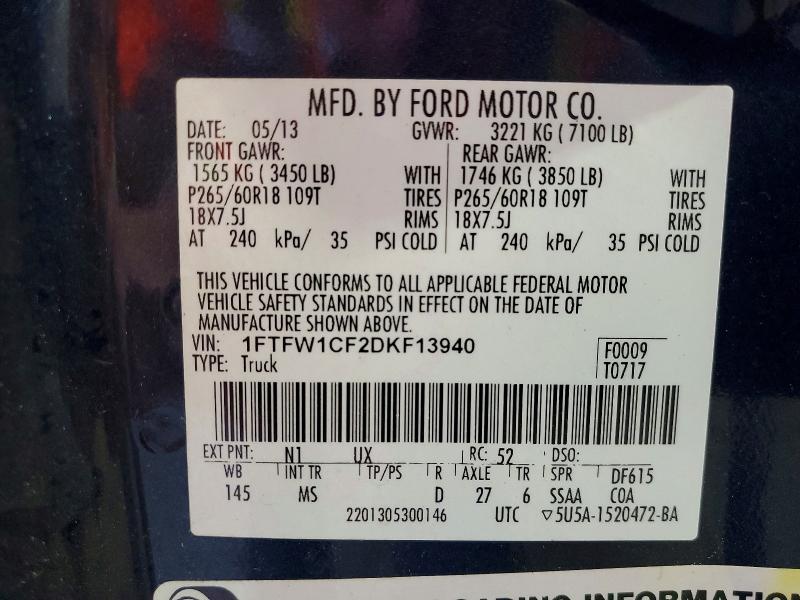 Продаж на аукціоні авто 2013 Ford F150, vin: 1FTFW1CF2DKF13940, номер лоту: 49473956