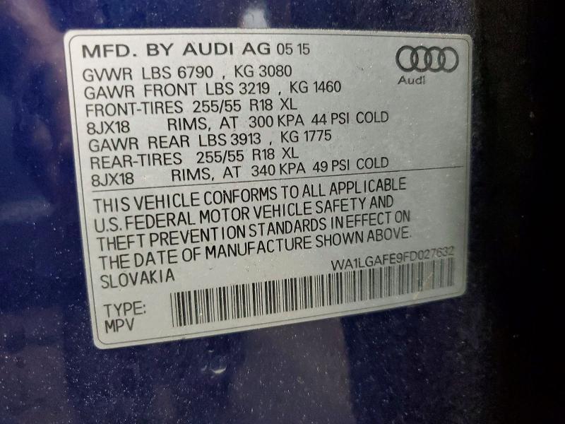 Продажа на аукционе авто 2015 Audi Q7, vin: WA1LGAFE9FD027632, номер лота: 50401096