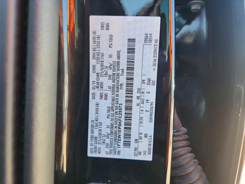 Auction sale of the 2019 Ford F150, vin: 1FTEW1EP8KFC25573, lot number: 49787686