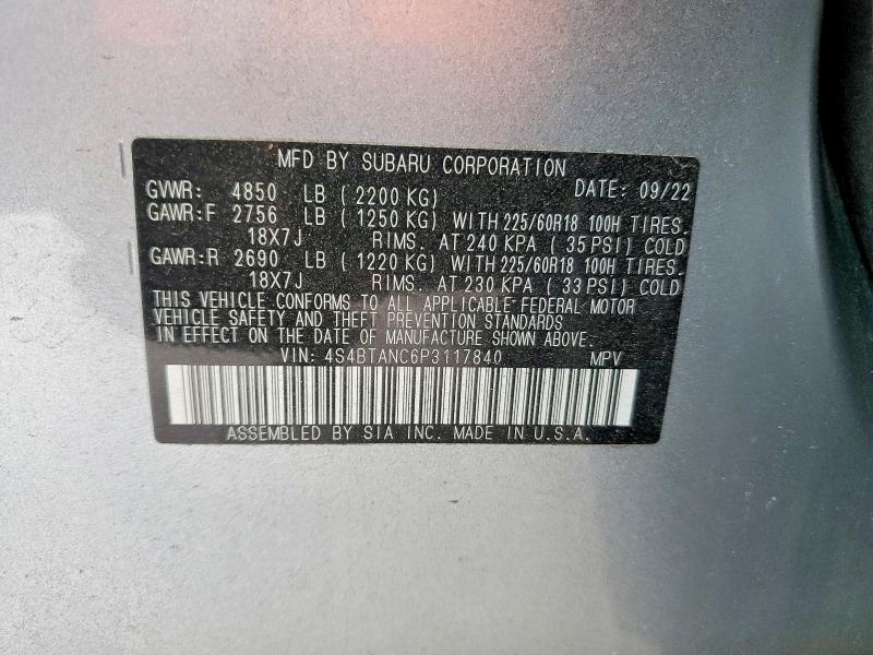 2023 Subaru Outback მანქანა იყიდება აუქციონზე, vin: 4S4BTANC6P3117840, აუქციონის ნომერი: 50389856