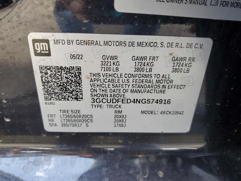 49485246 :رقم المزاد ، 3GCUDFED4NG574916 vin ، 2022 Chevrolet Silverado مزاد بيع