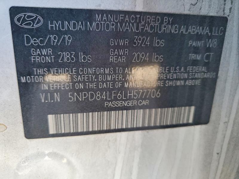 2020 Hyundai Elantra მანქანა იყიდება აუქციონზე, vin: 5NPD84LF6LH577706, აუქციონის ნომერი: 49842046