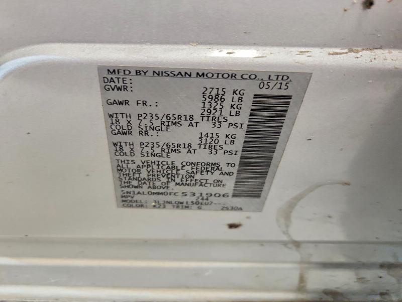 47659196 :رقم المزاد ، 5N1AL0MM0FC531906 vin ، 2015 Infiniti Qx60 مزاد بيع
