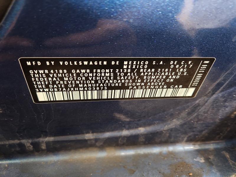 2017 Volkswagen Jetta მანქანა იყიდება აუქციონზე, vin: 3VWDB7AJXHM403873, აუქციონის ნომერი: 50614416