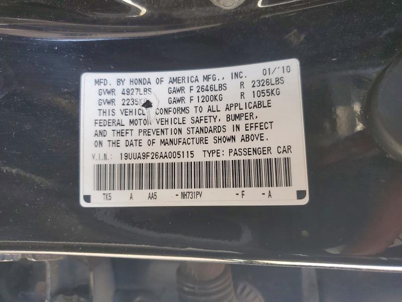 49724376 :رقم المزاد ، 19UUA9F26AA005115 vin ، 2010 Acura Tl مزاد بيع